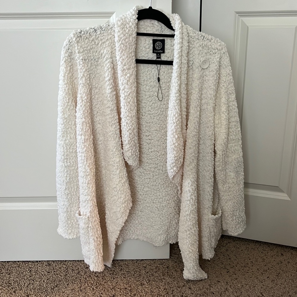Bobeau White Popcorn Cardigan
